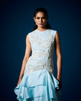 Via Ruffle Gown - Ice Blue
